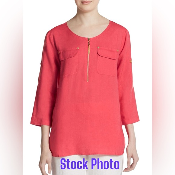 EUC Ellen Tracy Linen Fuchsia Tunic 1 x missing a button on pocket Saks 5th Ave - Picture 9 of 9